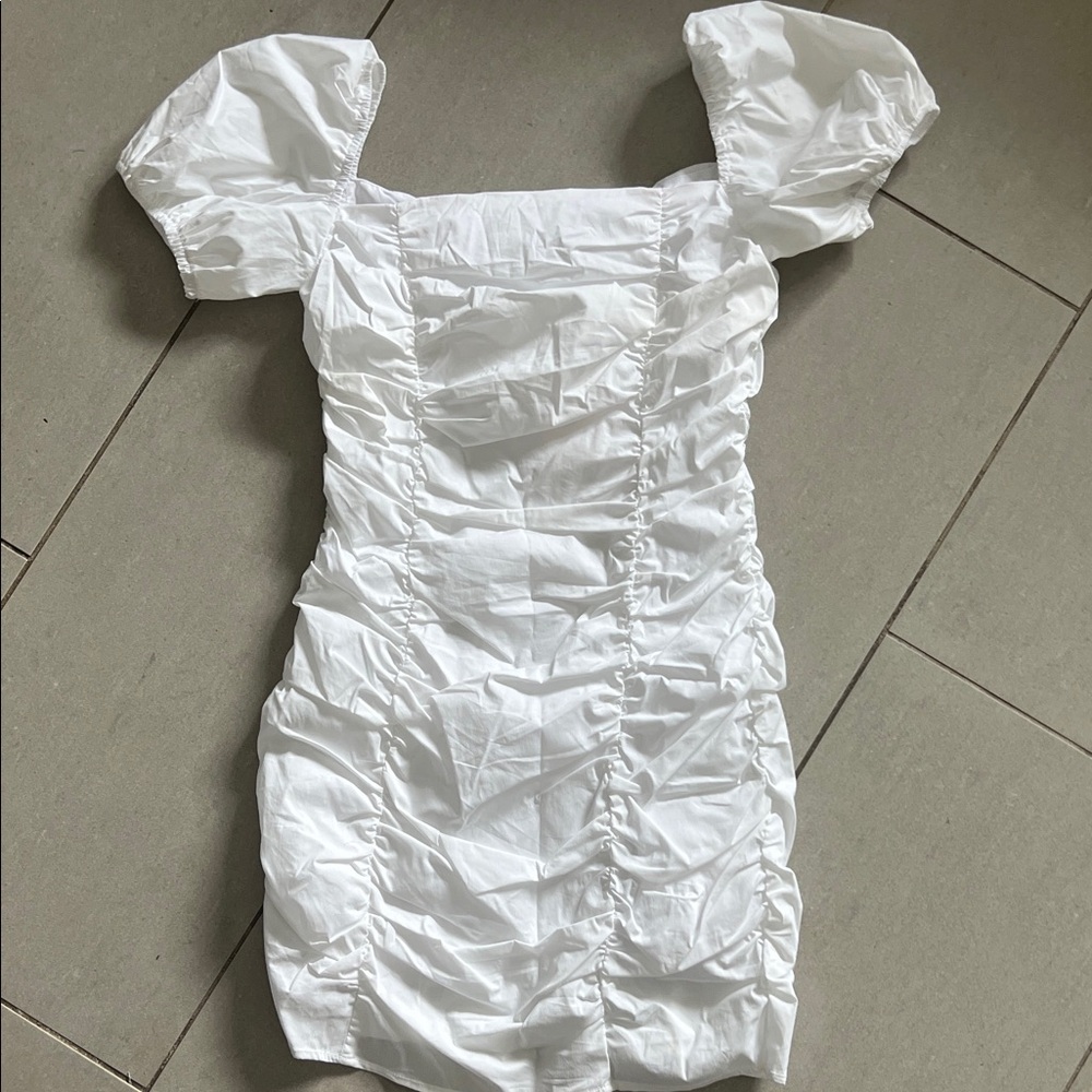 Superdown White Ruched Mini Dress